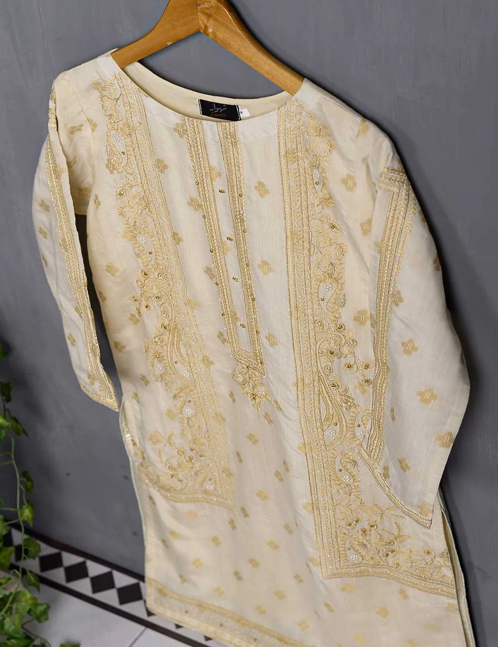 Khaddi Cotton Embroidered Kurti - Pearl Delight (TIE-01-Skin)