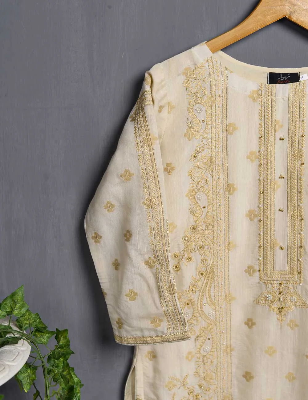 Khaddi Cotton Embroidered Kurti - Pearl Delight (TIE-01-Skin)