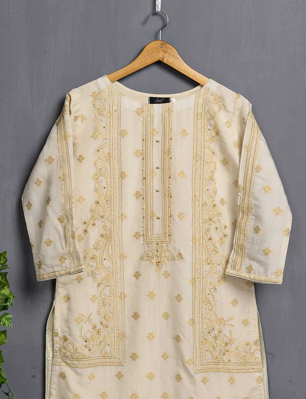 Khaddi Cotton Embroidered Kurti - Pearl Delight (TIE-01-Skin)