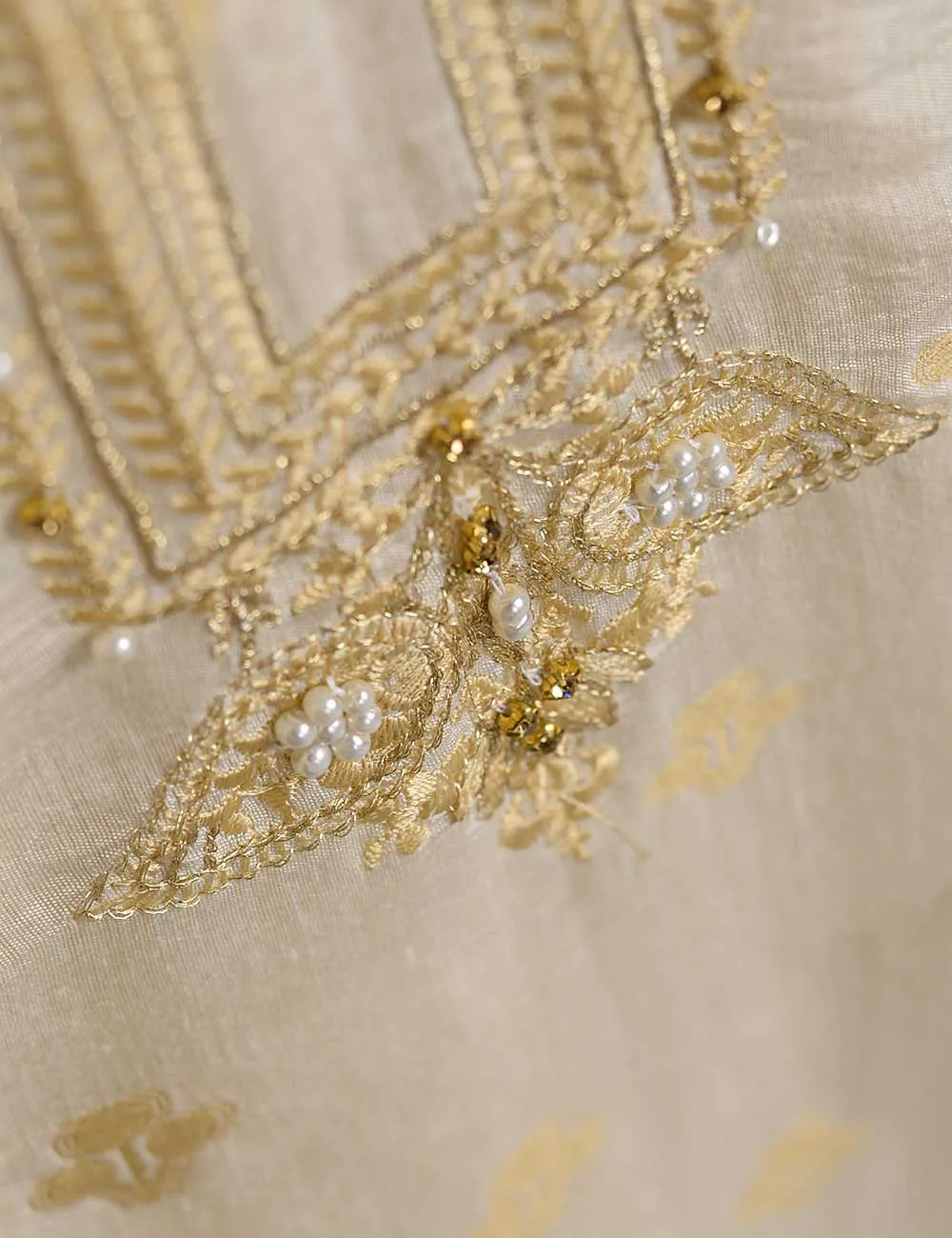 Khaddi Cotton Embroidered Kurti - Pearl Delight (TIE-01-Skin)