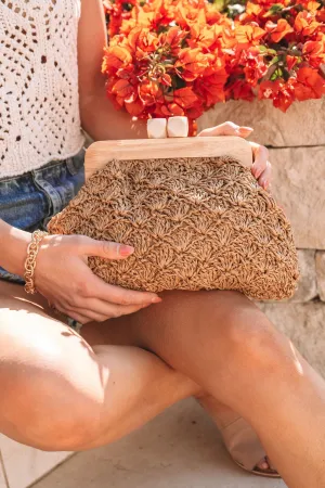 Khaki Straw Braided Clutch Bag