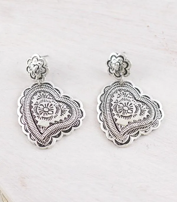 Kindred Stamped Concho Heart Dangle Earrings