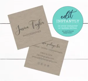 Kraft Rustic Farmhouse Square Business Card Template