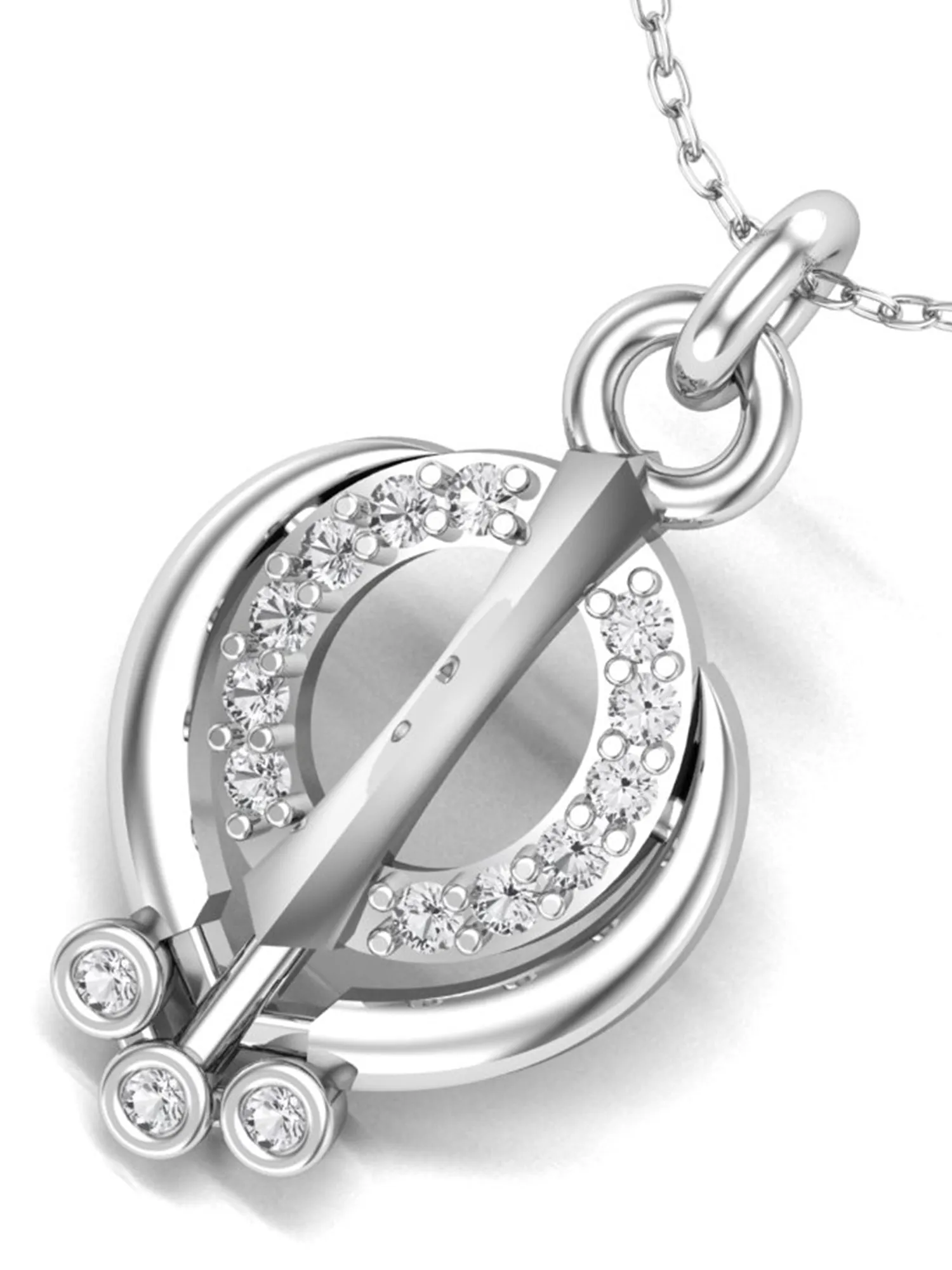 KUNUZ 925 Sterling Silver Ek-Onkar Shape American Diamond Studded Pendent for Women