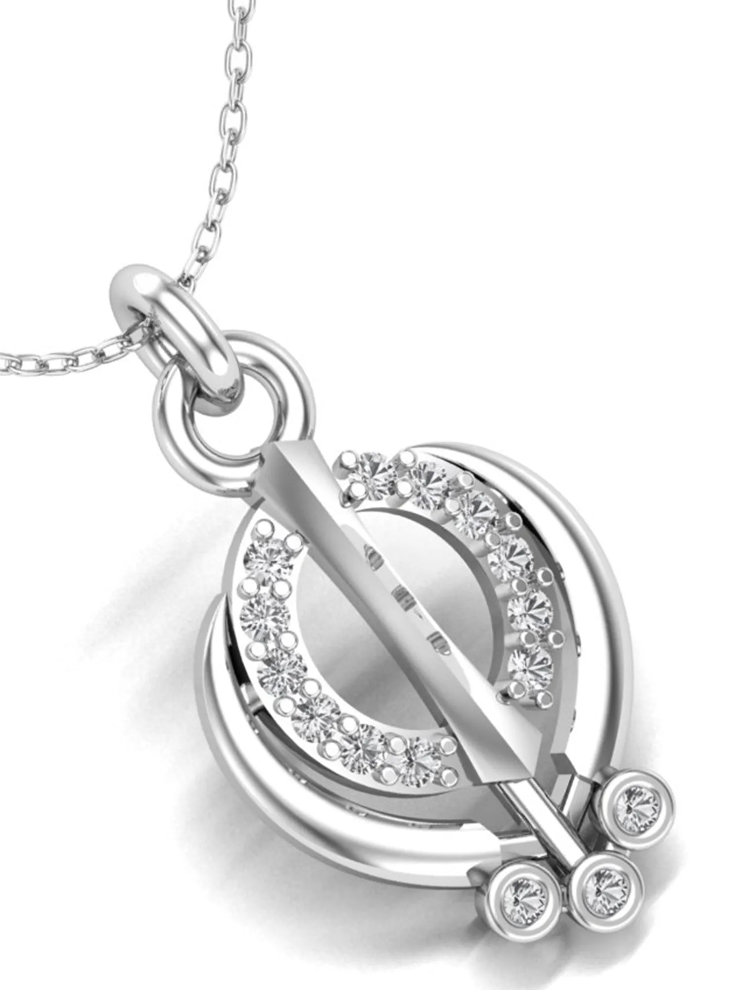 KUNUZ 925 Sterling Silver Ek-Onkar Shape American Diamond Studded Pendent for Women