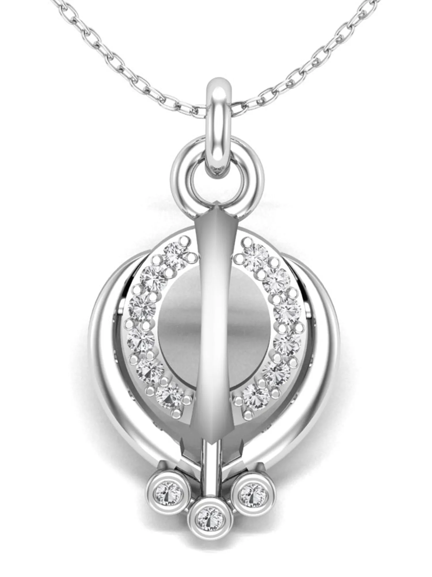 KUNUZ 925 Sterling Silver Ek-Onkar Shape American Diamond Studded Pendent for Women