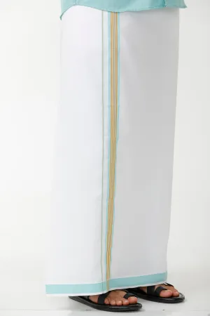Kushi - Sky Blue Single Layered Dhoti With Fancy Borders For Men | Uathayam