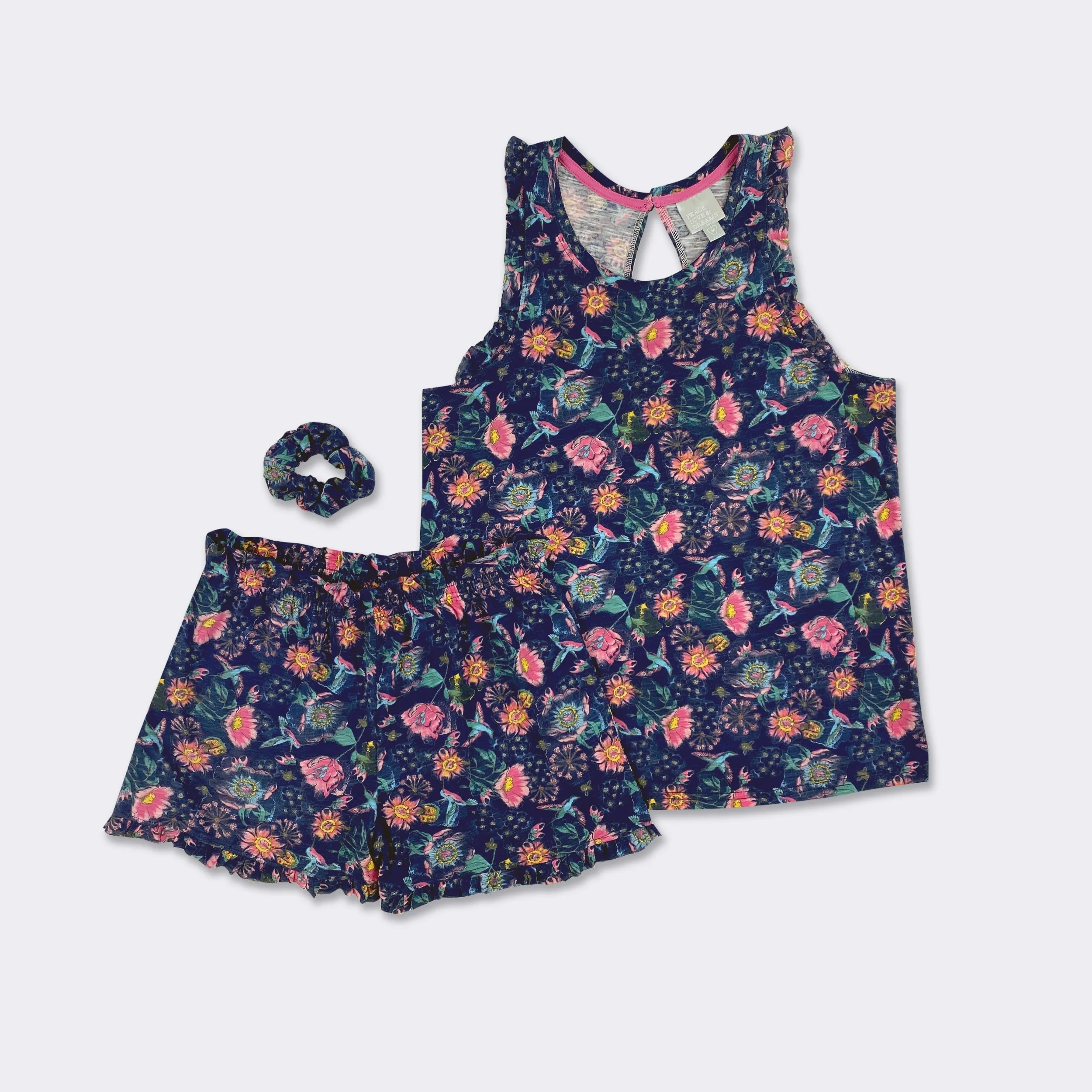 Ladies AOP Frilly Tank and Boxer 2pcs set with Matching Scrunchie