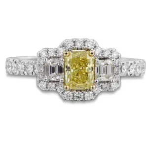Ladies Fancy Yellow Center Side Emerald-cut Diamond Ring