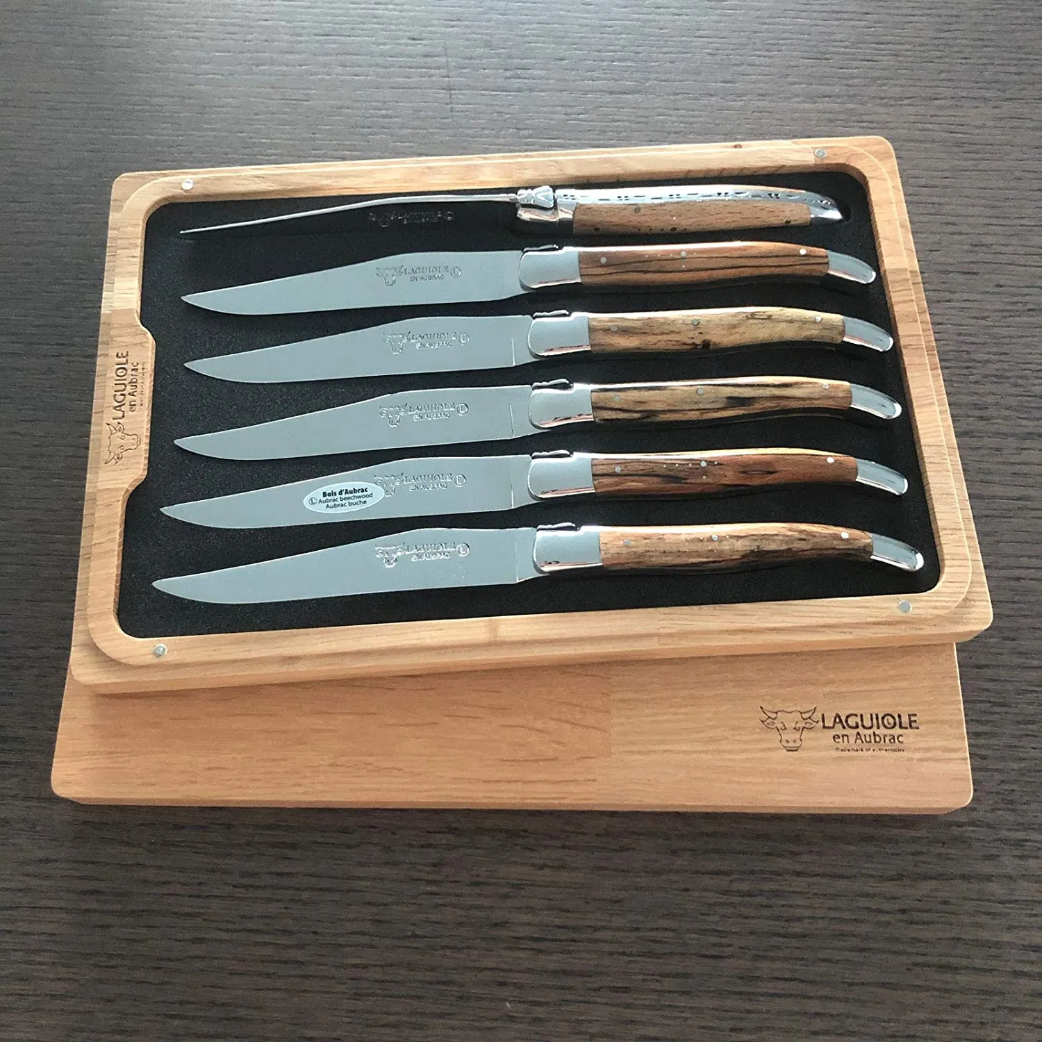 Laguiole en Aubrac Handcrafted 6-Piece Steak Knife Set with Aubrac Wood Handles