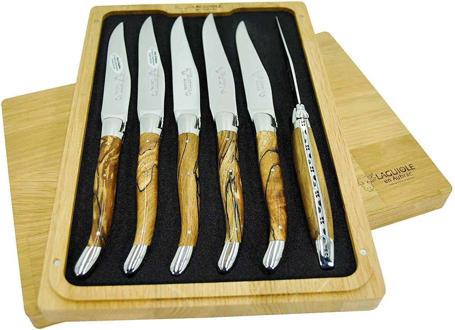 Laguiole en Aubrac Handcrafted 6-Piece Steak Knife Set with Aubrac Wood Handles