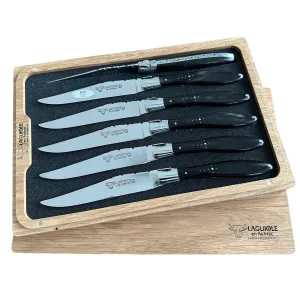 Laguiole en Aubrac Handcrafted Crocus 6-Piece Steak Knife Set With Buffalo Horn Handles