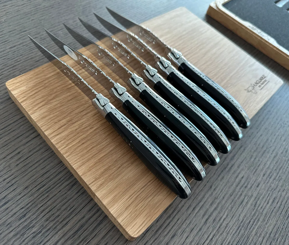 Laguiole en Aubrac Handcrafted Crocus 6-Piece Steak Knife Set With Buffalo Horn Handles