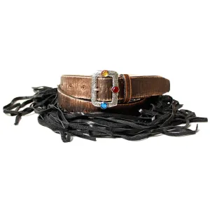 LEATHER FRINGE BELT (DISCO BUCKLE) - BLACK