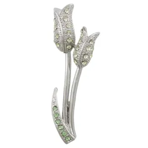 Light Yellow Crystal Pair of Tulips Flower Brooch Pin - PRL963