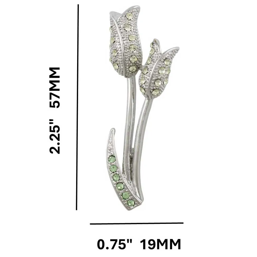 Light Yellow Crystal Pair of Tulips Flower Brooch Pin - PRL963