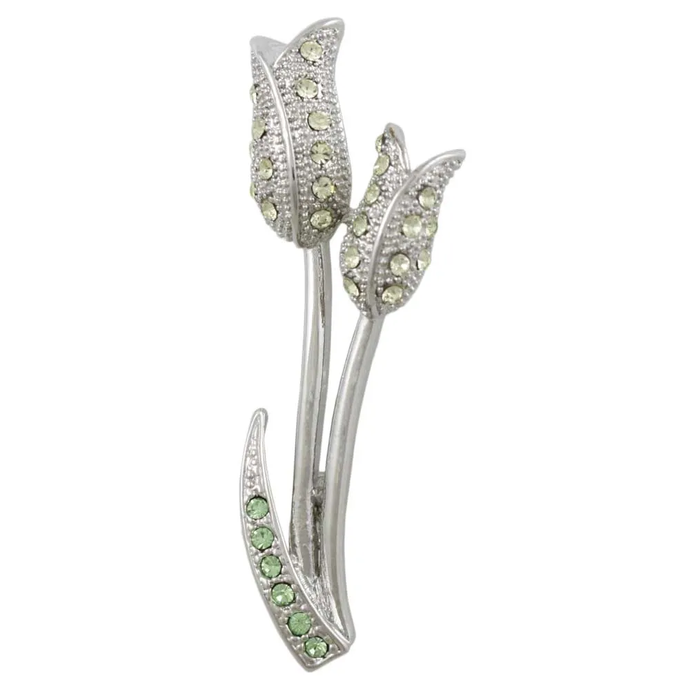 Light Yellow Crystal Pair of Tulips Flower Brooch Pin - PRL963