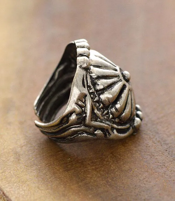 Lola Fashion Silver Adjustable Concho Ring