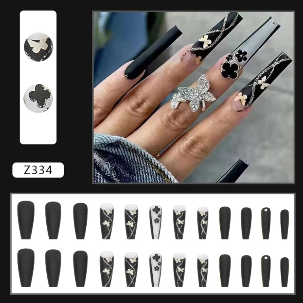 Long Coffin Shiny black butterfly