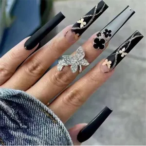 Long Coffin Shiny black butterfly
