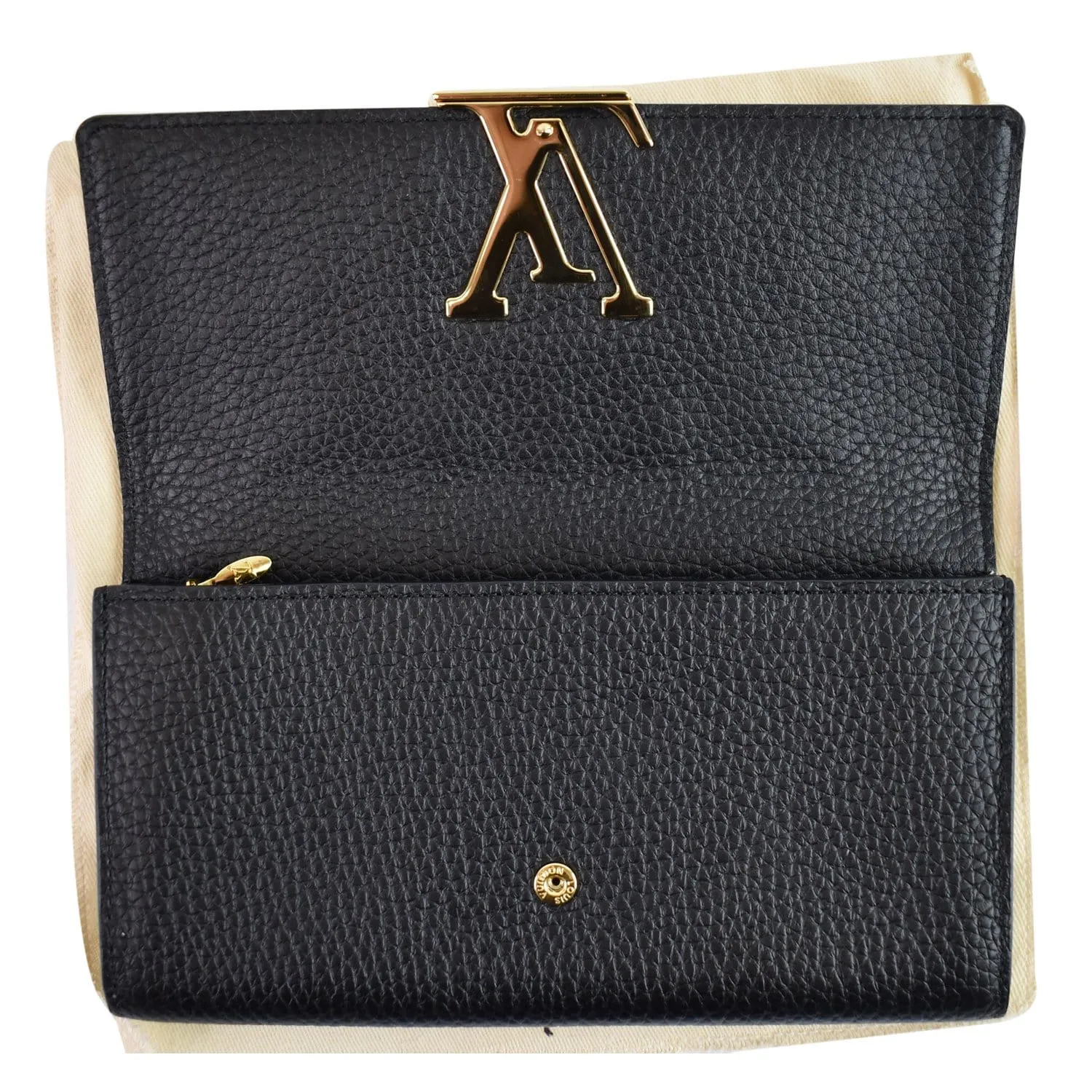 LOUIS VUITTON Capucines Studded Taurillon Leather Wallet Black
