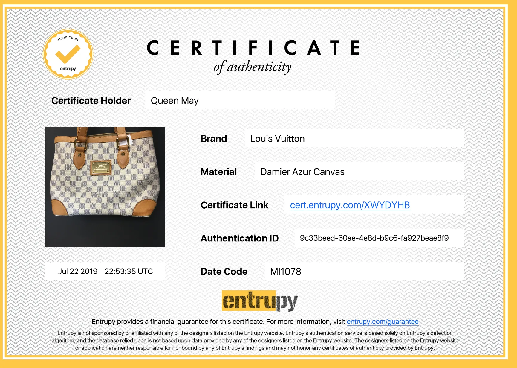 LOUIS VUITTON  Damier Azur Hampstead MM