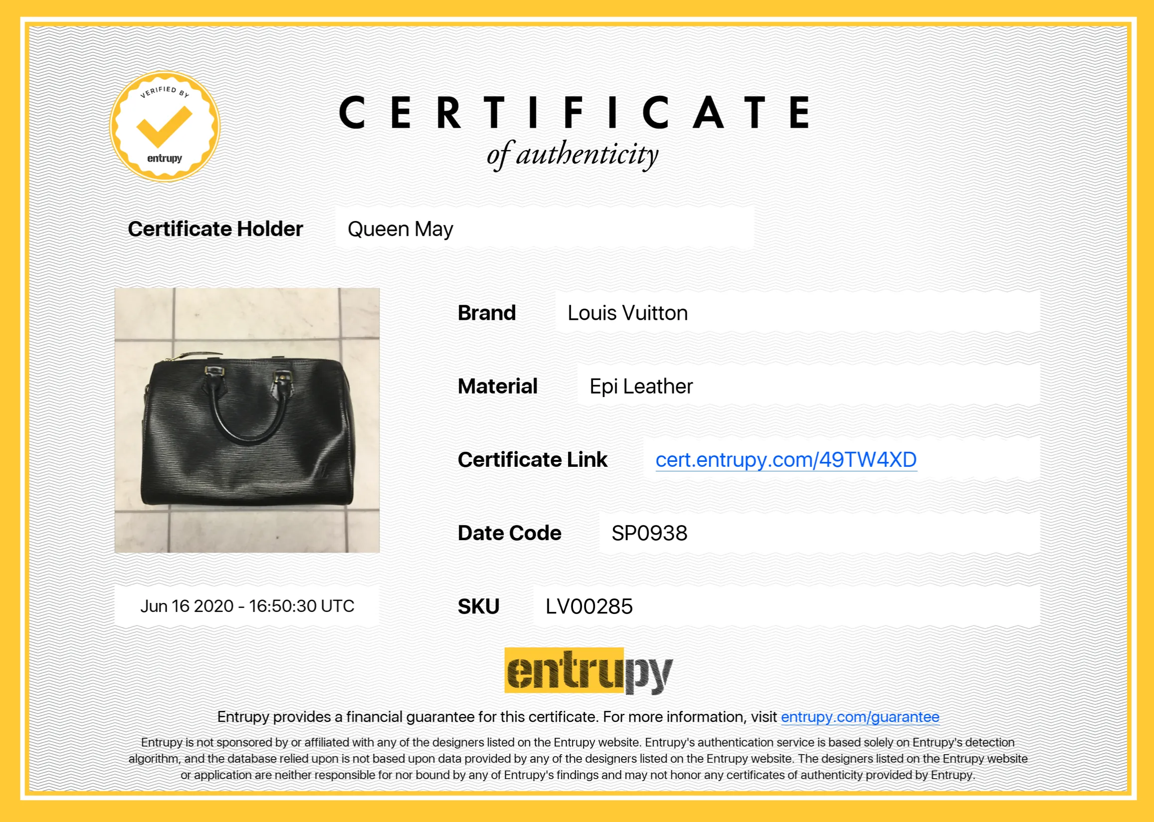 Louis Vuitton Epi Black Speedy 25