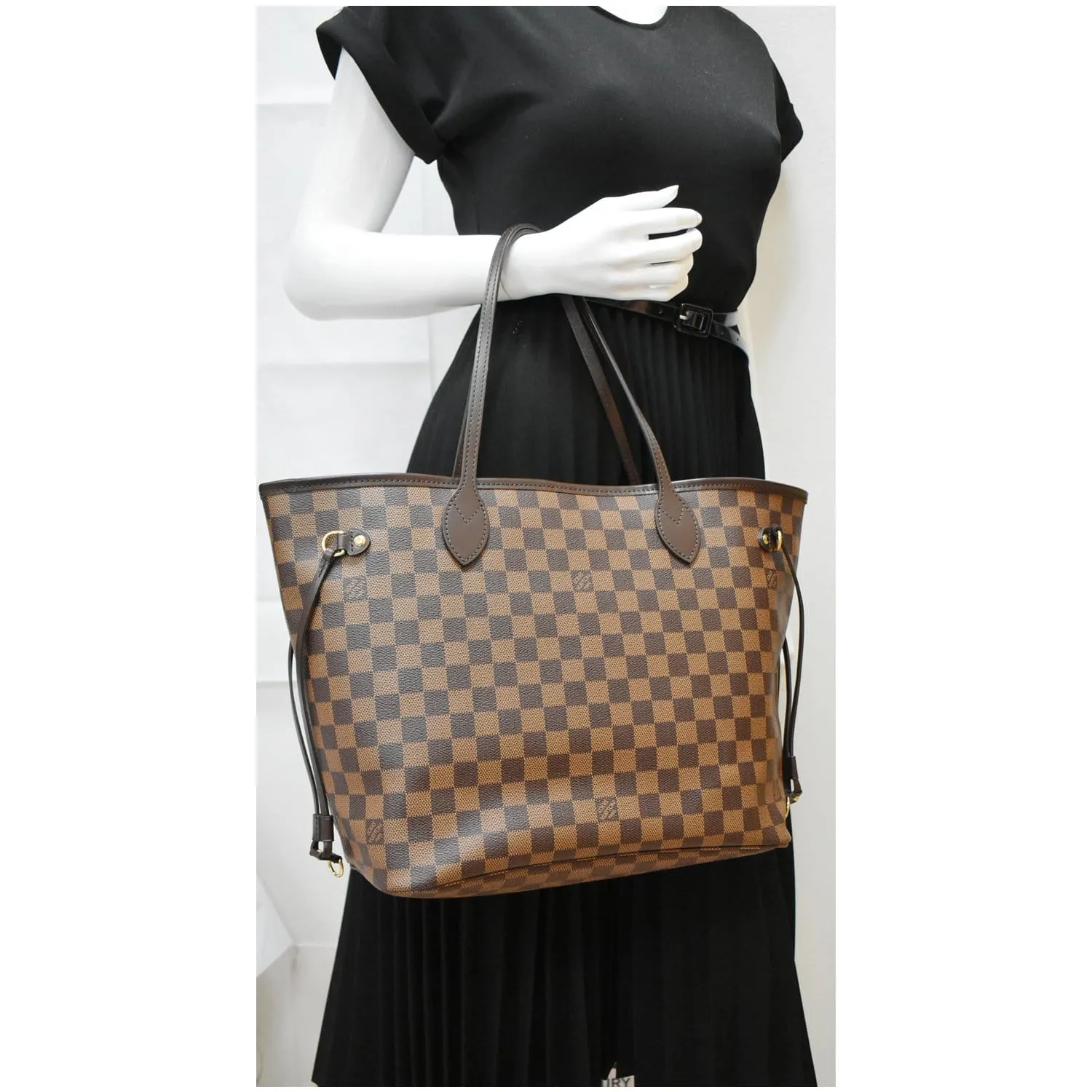LOUIS VUITTON Neverfull MM Damier Ebene Tote Bag Brown