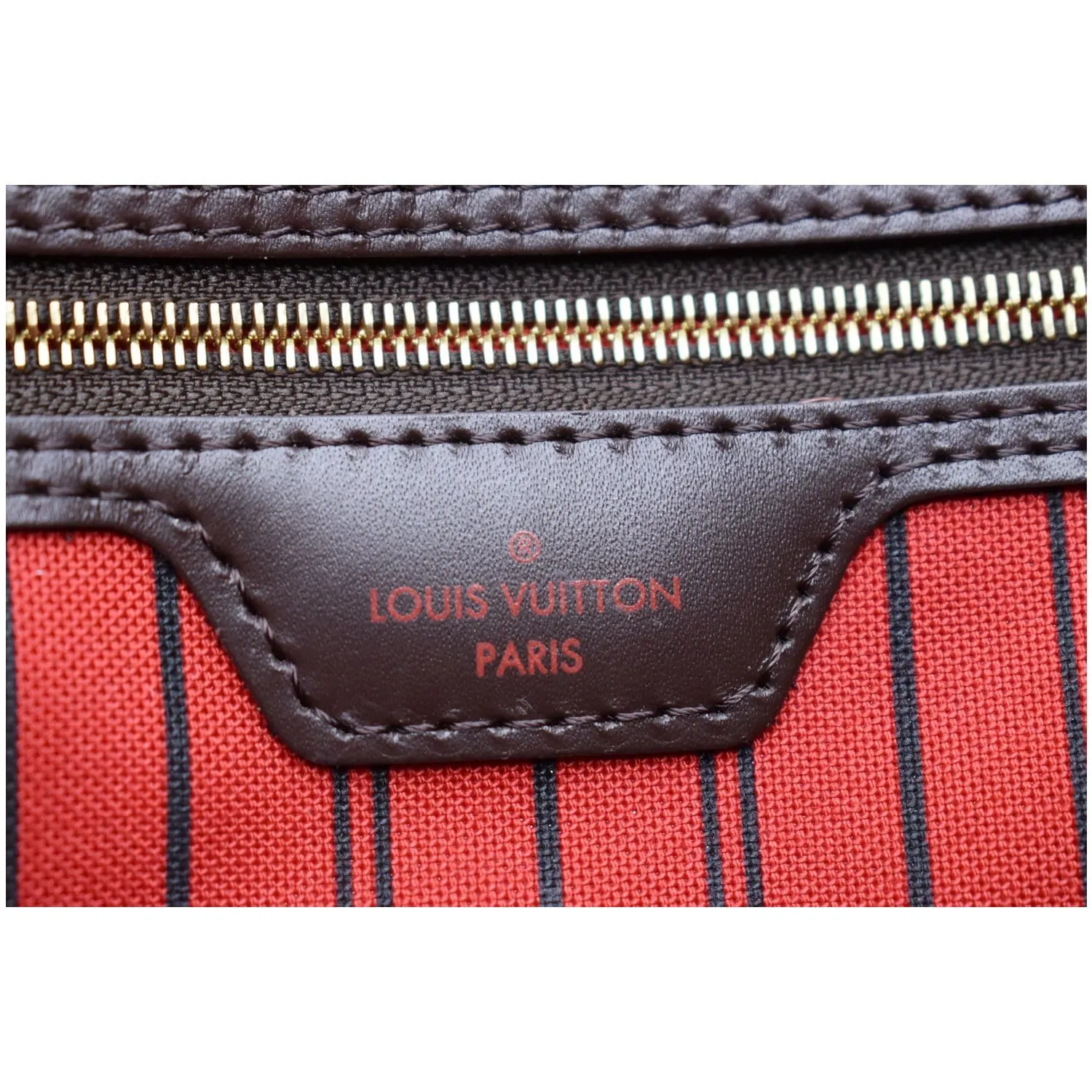 LOUIS VUITTON Neverfull MM Damier Ebene Tote Bag Brown