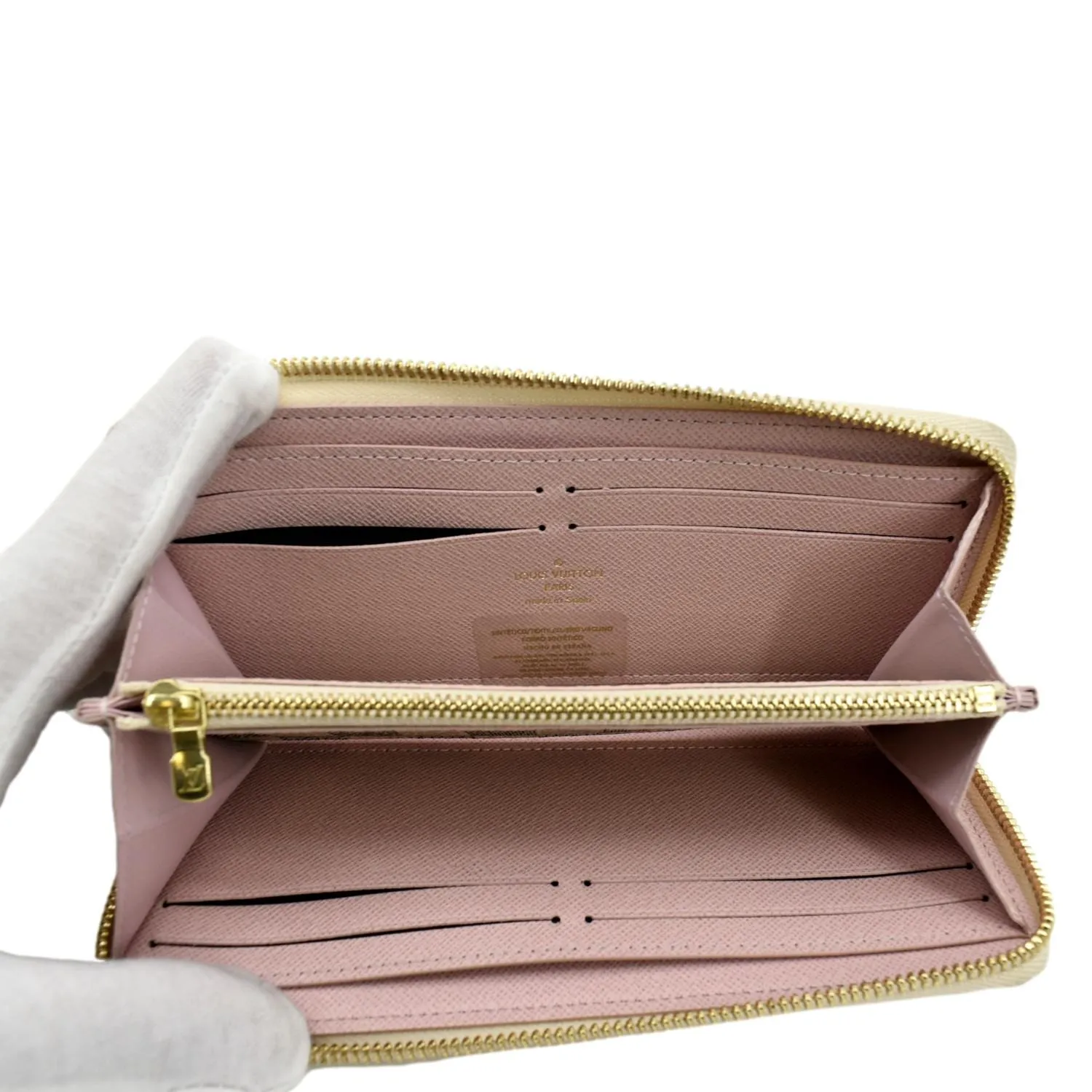LOUIS VUITTON Studded Clemence Damier Azur Wallet Rose Ballerine
