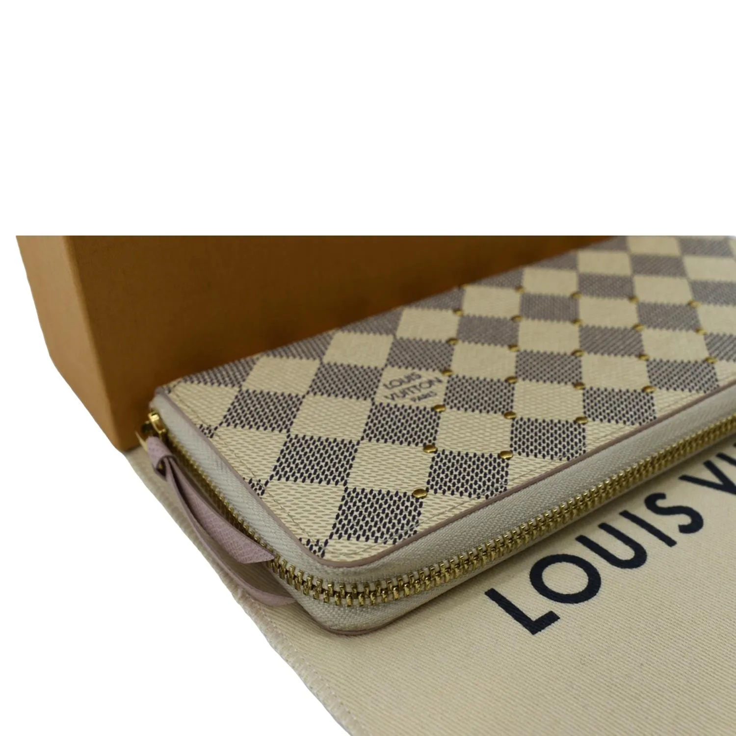 LOUIS VUITTON Studded Clemence Damier Azur Wallet Rose Ballerine