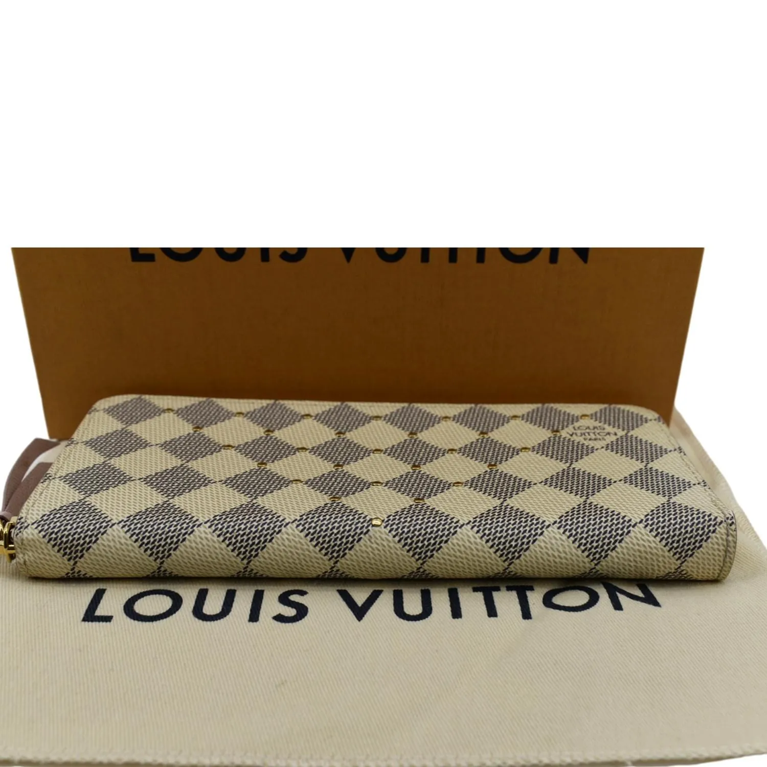 LOUIS VUITTON Studded Clemence Damier Azur Wallet Rose Ballerine