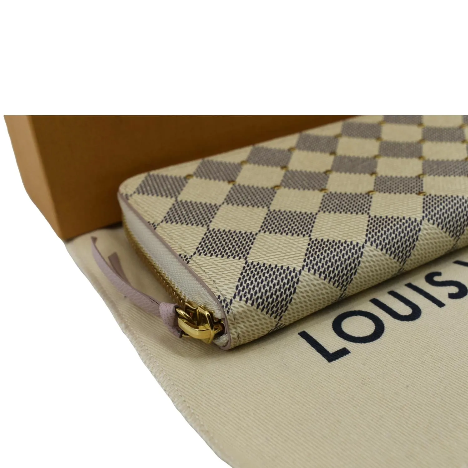 LOUIS VUITTON Studded Clemence Damier Azur Wallet Rose Ballerine