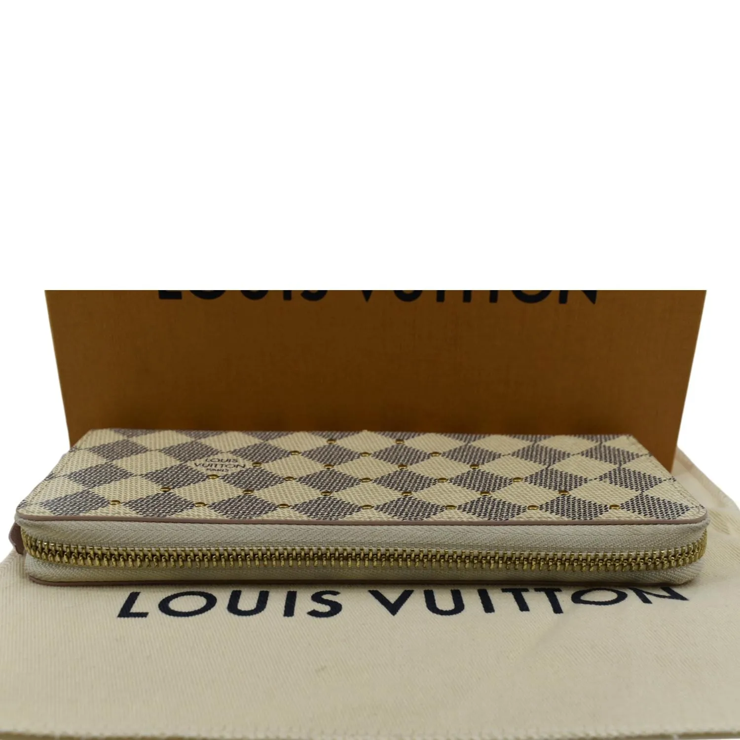 LOUIS VUITTON Studded Clemence Damier Azur Wallet Rose Ballerine