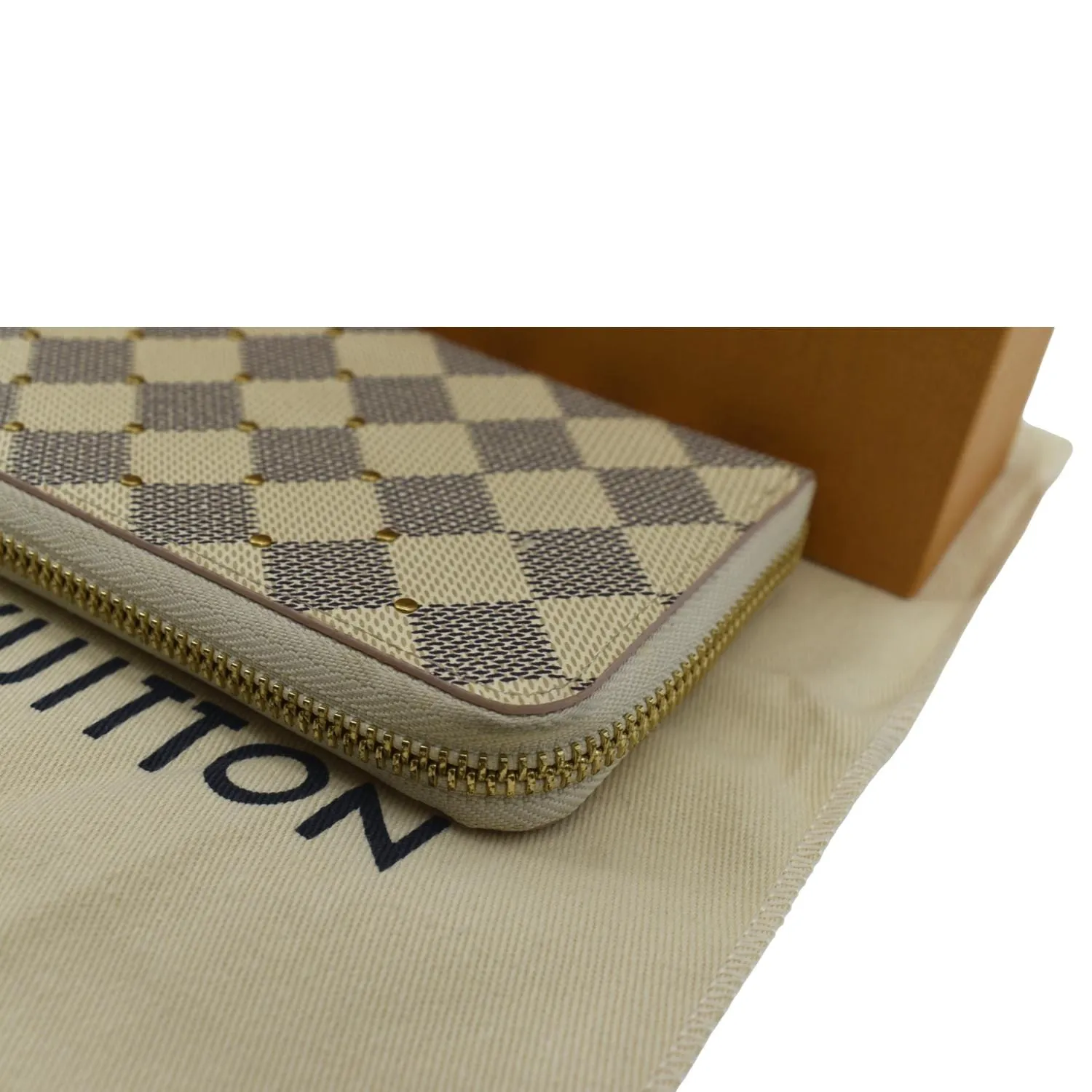 LOUIS VUITTON Studded Clemence Damier Azur Wallet Rose Ballerine