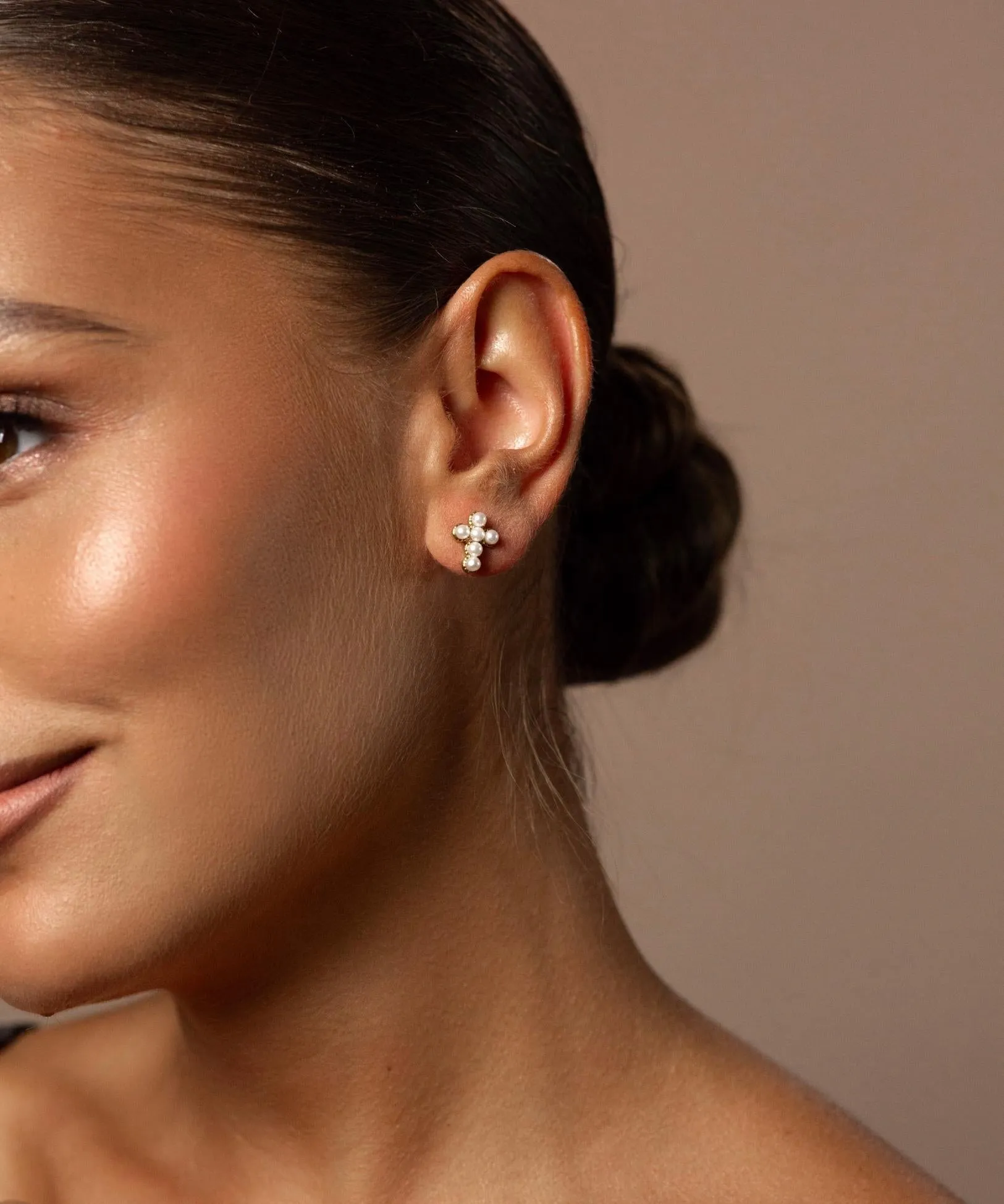 Lucina Pearl Cross Earrings