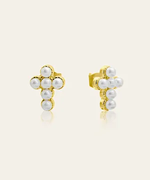 Lucina Pearl Cross Earrings