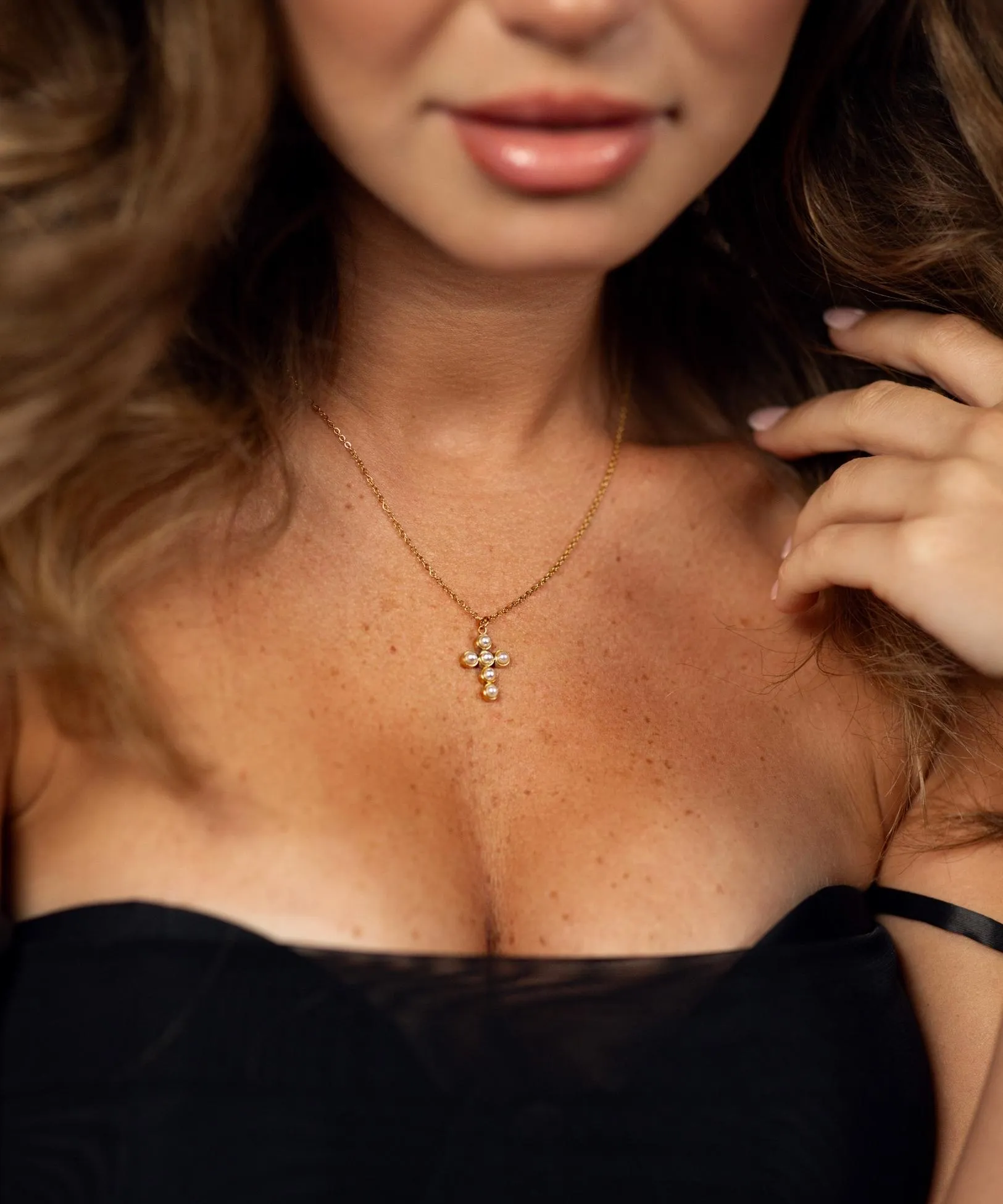 Lucina Pearl Cross Necklace