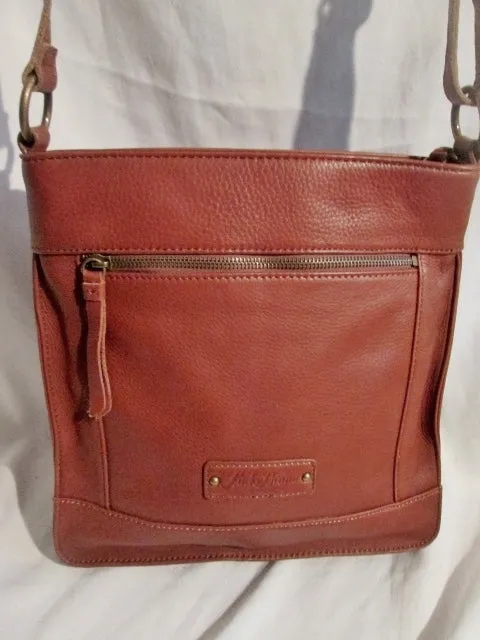 LUCKY BRAND LEATHER STUD Shoulder Bag Crossbody Swingpack Purse BROWN Fringe Tassel