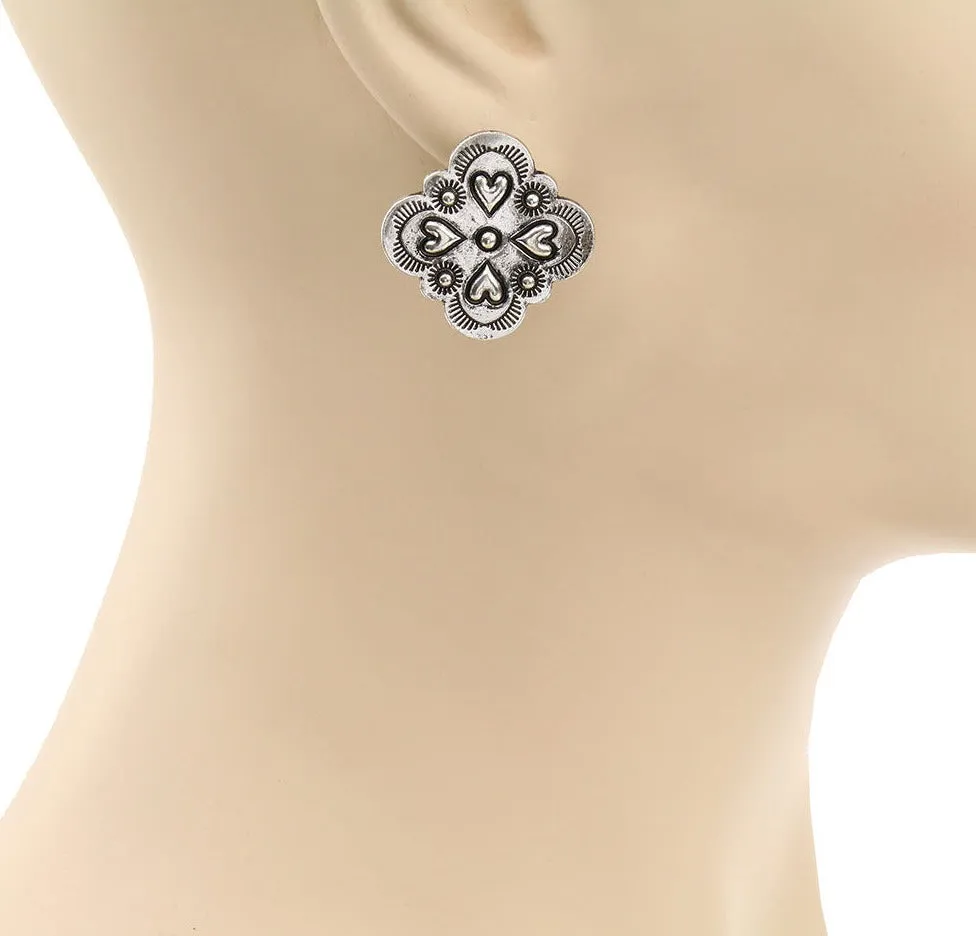 Lucky In Love Fashion Scalloped Heart Concho Post Earrings