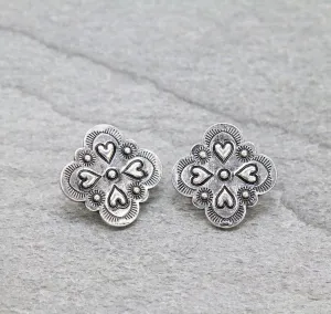 Lucky In Love Fashion Scalloped Heart Concho Post Earrings