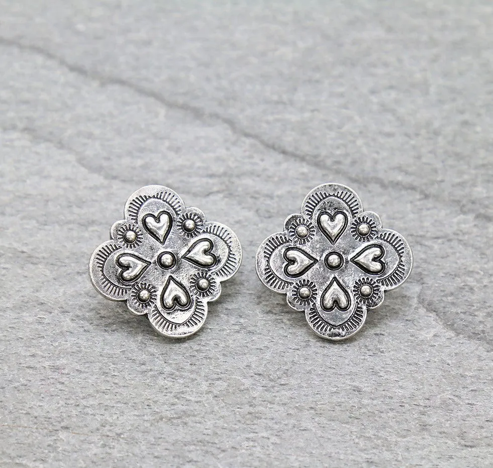 Lucky In Love Fashion Scalloped Heart Concho Post Earrings