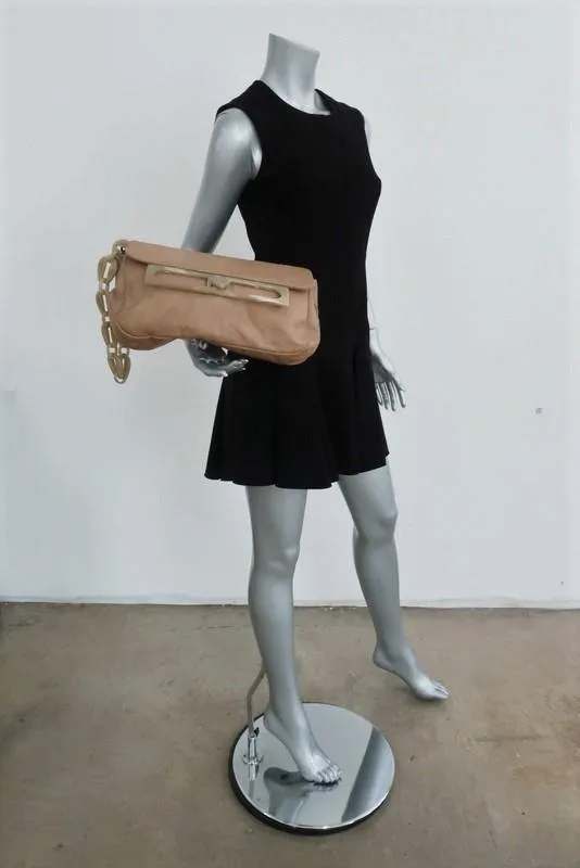 Marni Acrylic Chain Strap Shoulder Bag Taupe Leather Medium Wristlet Clutch