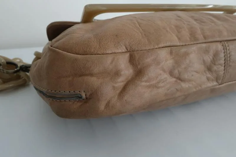 Marni Acrylic Chain Strap Shoulder Bag Taupe Leather Medium Wristlet Clutch