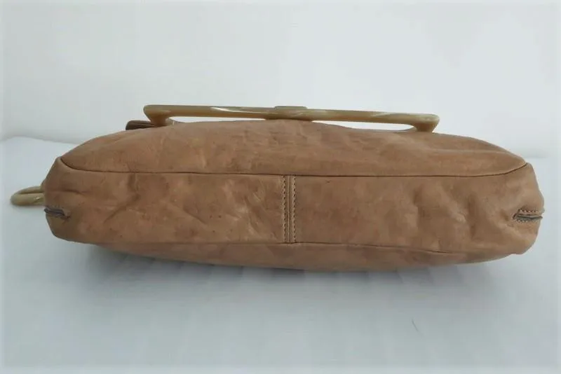 Marni Acrylic Chain Strap Shoulder Bag Taupe Leather Medium Wristlet Clutch