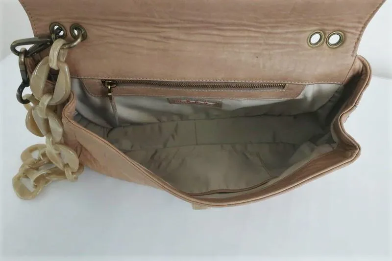 Marni Acrylic Chain Strap Shoulder Bag Taupe Leather Medium Wristlet Clutch