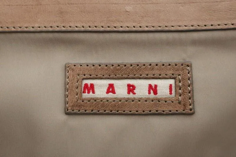 Marni Acrylic Chain Strap Shoulder Bag Taupe Leather Medium Wristlet Clutch