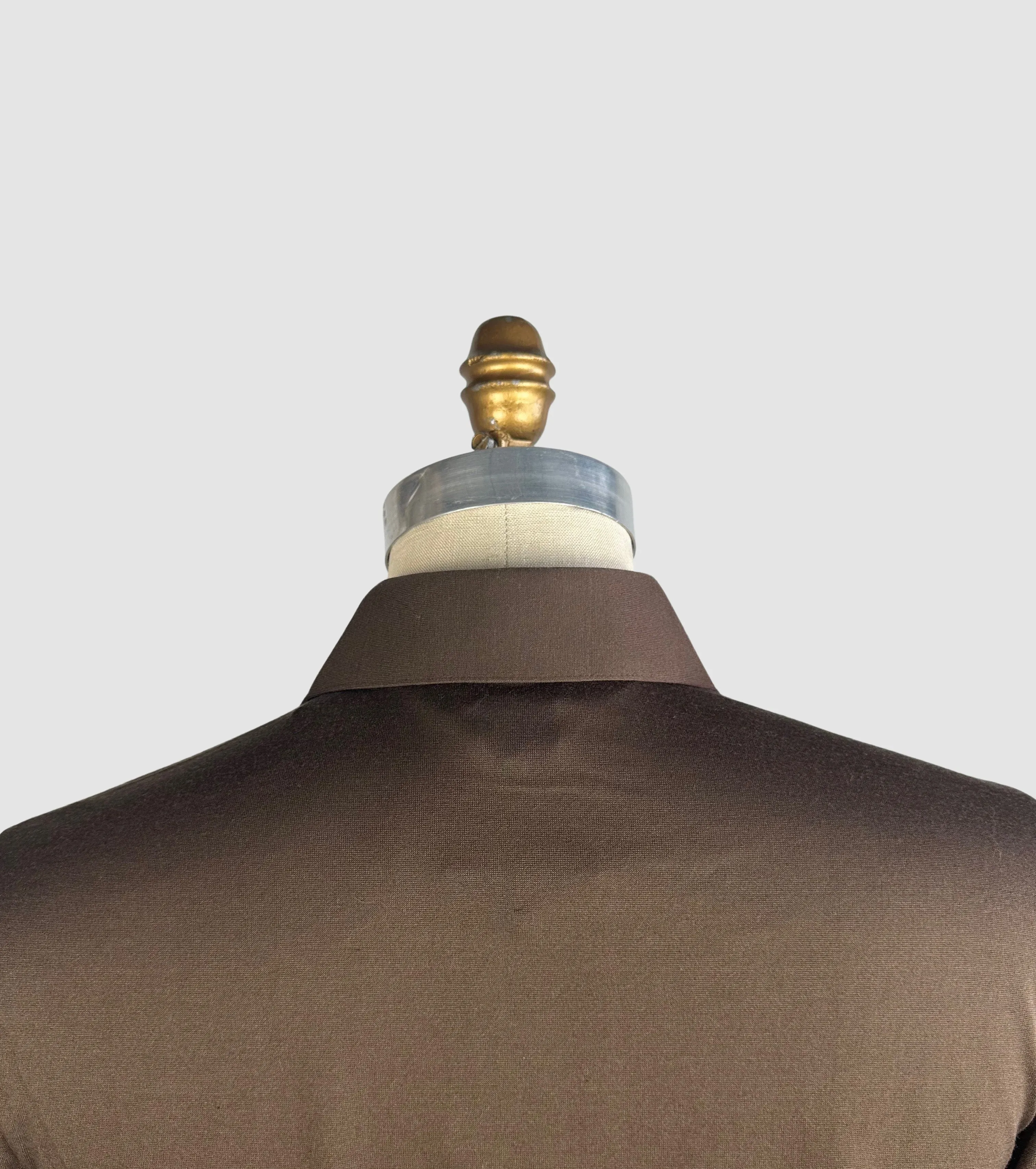 MARTINI 70s Deadstock Brown Polyester Disco Shirt • Small