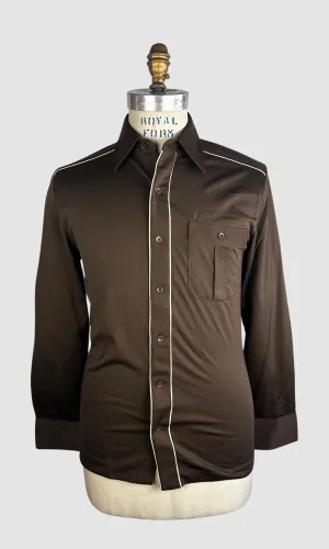 MARTINI 70s Deadstock Brown Polyester Disco Shirt • Small