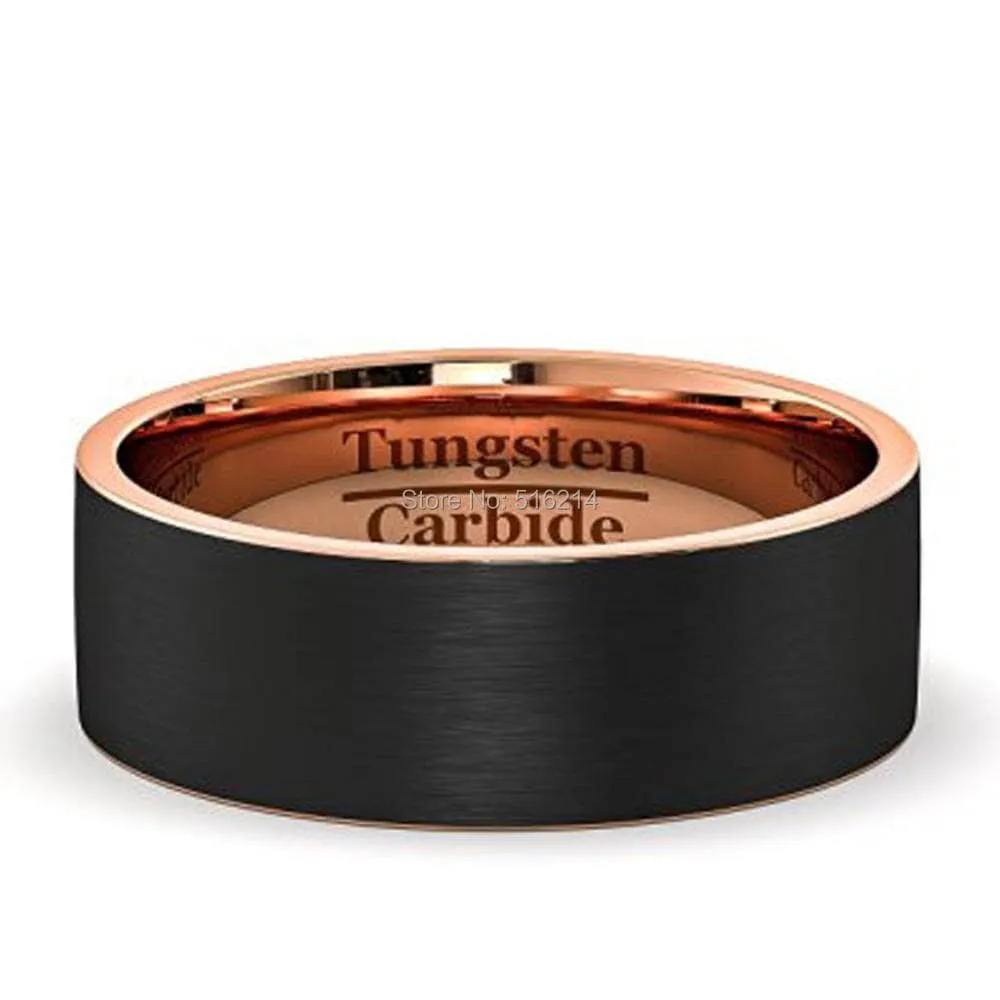 Matte Black & Rose Gold Finish Tungsten Carbide Wedding Band